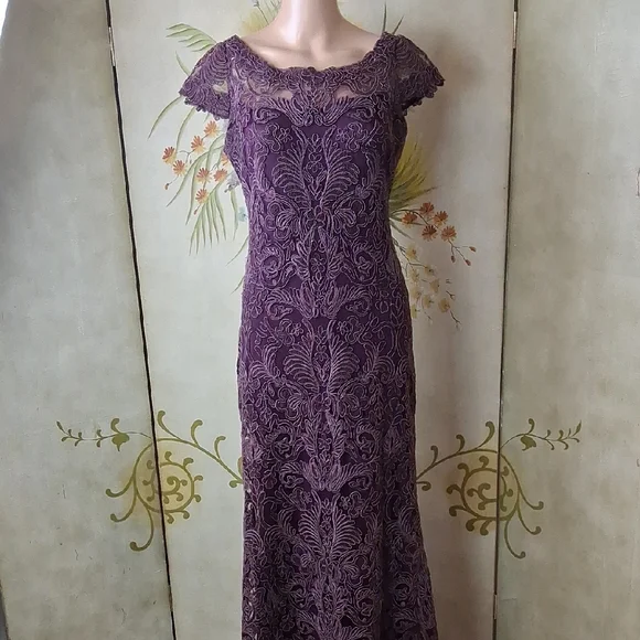 Tadashi Shoji | Dresses | Tadashi Shoji Purple Cap Sleeve Maxi Gown |  Poshmark